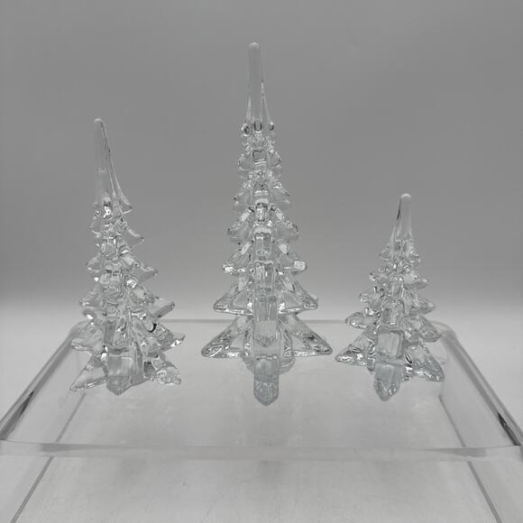 Set of 3 VTG Lead Crystal Christmas Trees 1970’s Heavy Art Glass Clear - Picture 3 of 11